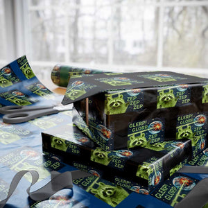 Funny Alien Raccoon Meme Wrapping Paper Roll Glerp Glorp Brainrot Stupid Gift TS10 Black Print Your Wear