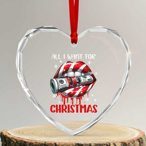 Funny All I Want For Xmas Is Money Heart Crystal Glass Ornament Candy Cane Lips TS11 Transparent Glass 3'' Heart Print Your Wear