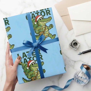 Funny Alligator Christmas Wrapping Paper Roll Lator Gator TS14 Light Blue Print Your Wear