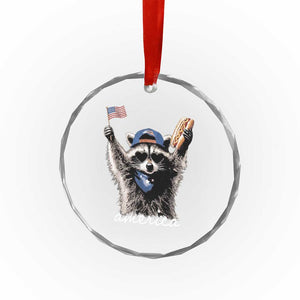 Funny America Raccoon Happy 4th of July Crystal Glass Ornament Holding Hotdog and US Flag Patriotic Graphic TS02 Print Your Wear