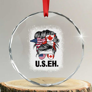 Funny American Canadan Bleached Crystal Glass Ornament US EH America Canada Flag Messy Bun TS02 Transparent Glass 3'' Circle Print Your Wear