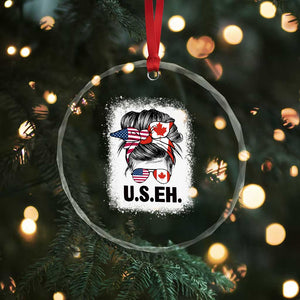 Funny American Canadan Bleached Crystal Glass Ornament US EH America Canada Flag Messy Bun TS02 Print Your Wear