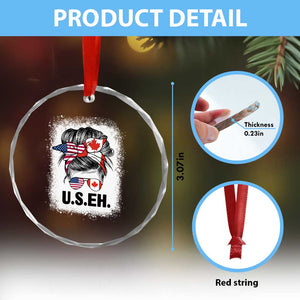 Funny American Canadan Bleached Crystal Glass Ornament US EH America Canada Flag Messy Bun TS02 Print Your Wear