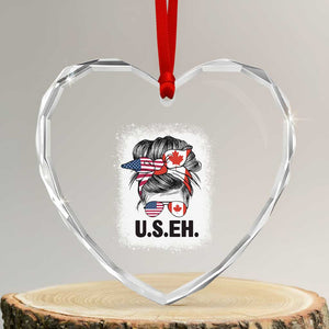 Funny American Canadan Bleached Heart Crystal Glass Ornament US EH America Canada Flag Messy Bun TS02 Transparent Glass 3'' Heart Print Your Wear