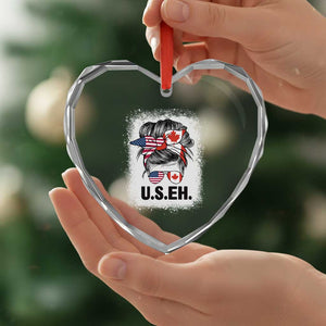 Funny American Canadan Bleached Heart Crystal Glass Ornament US EH America Canada Flag Messy Bun TS02 Print Your Wear