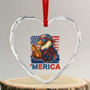 Funny American Eagle Eating Hot Dog Heart Crystal Glass Ornament 4th Of July Party Patriotic USA Flag TS02 Transparent Glass 3'' Heart Print Your Wear