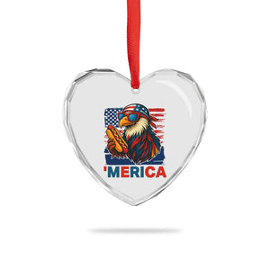 Funny American Eagle Eating Hot Dog Heart Crystal Glass Ornament 4th Of July Party Patriotic USA Flag TS02 Print Your Wear