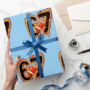 Funny American Football Six Seven Wrapping Paper Roll Fire Drip 67 Meme TS12 Light Blue Print Your Wear