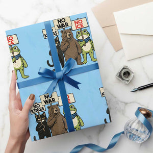 Funny Animal Protest Wrapping Paper Roll No Kings No Wars No Ice TS12 Light Blue Print Your Wear