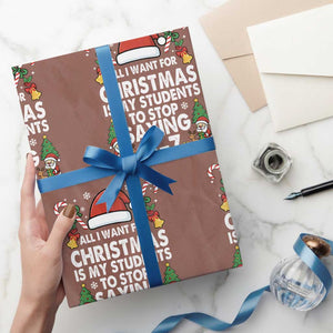 Funny Anti Six Seven Teacher Christmas Wrapping Paper Roll My Students To Stop Saying 67 Santa Hat Candy Canes TS02 Mocha Print Your Wear
