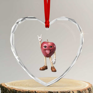 Funny Apple With Face Wapple Meme Heart Crystal Glass Ornament TS12 Transparent Glass 3'' Heart Print Your Wear
