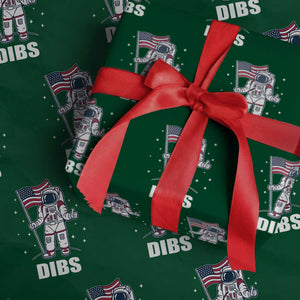 Funny Astronaut Dibs Moon Landing Wrapping Paper Roll Patriotic Space USA Meme for 4th of July TS10 Green Print Your Wear