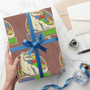 Funny Autism Awareness Dinosaur Wrapping Paper Roll Autismsaurus Puzzle Pieces TS11 Mocha Print Your Wear