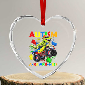 Funny Autism Awareness Dinosaur Heart Crystal Glass Ornament Autism Arawrrness Monster Truck Puzzle Pieces TS11 Transparent Glass 3'' Heart Print Your Wear