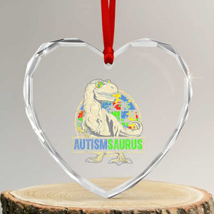 Funny Autism Awareness Dinosaur Heart Crystal Glass Ornament Autismsaurus Puzzle Pieces TS11 Transparent Glass 3'' Heart Print Your Wear