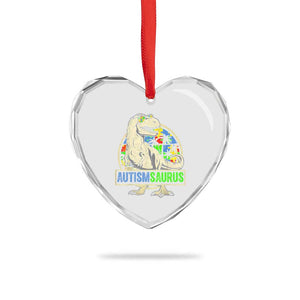 Funny Autism Awareness Dinosaur Heart Crystal Glass Ornament Autismsaurus Puzzle Pieces TS11 Print Your Wear