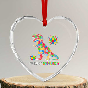 Funny Autism Awareness Embrace Differences Heart Crystal Glass Ornament Puzzle Dinosaur TS11 Transparent Glass 3'' Heart Print Your Wear