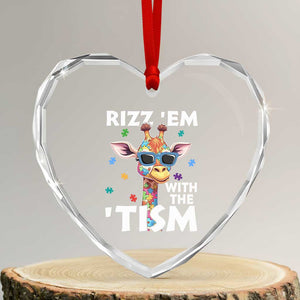 Funny Autism Giraffe Heart Crystal Glass Ornament Rizz Em With The Tism TS02 Transparent Glass 3'' Heart Print Your Wear