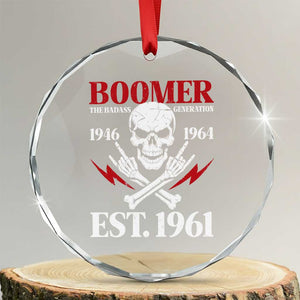 Funny Baby Boomer The Badass Generation Crystal Glass Ornament EST 1961 Birthday Gift Skull Rock On Graphic