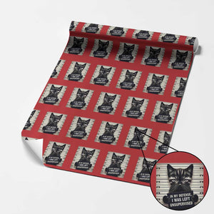 Funny Bad Cat Attitude Wrapping Paper Roll In My Defense I Was Left Unsupervised TS12 Red Print Your Wear