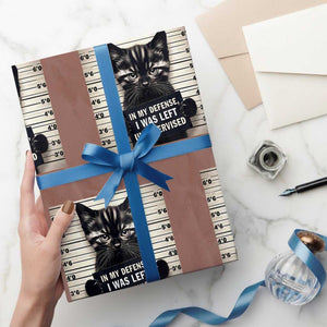 Funny Bad Cat Attitude Wrapping Paper Roll In My Defense I Was Left Unsupervised TS12 Mocha Print Your Wear