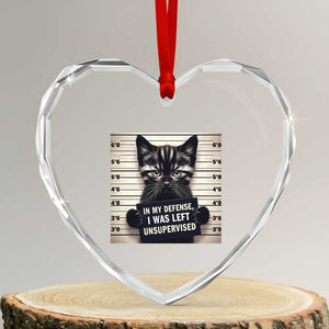 Funny Bad Cat Attitude Heart Crystal Glass Ornament In My Defense I Was Left Unsupervised TS12 Transparent Glass 3'' Heart Print Your Wear