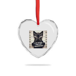 Funny Bad Cat Attitude Heart Crystal Glass Ornament In My Defense I Was Left Unsupervised TS12 Print Your Wear