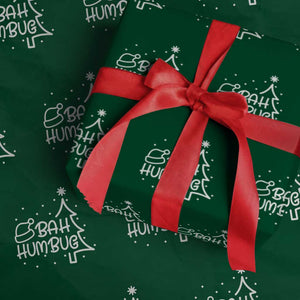 Funny Bah Humbug Christmas Wrapping Paper Roll Santa Hat Xmas Tree TS11 Green Print Your Wear