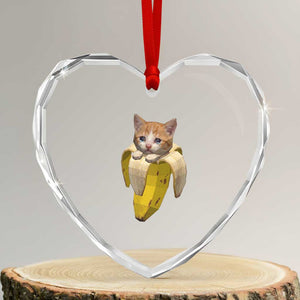 Funny Bananacat Meme Lover Heart Crystal Glass Ornament Cute Kitty Banana Costume TS12 Transparent Glass 3'' Heart Print Your Wear