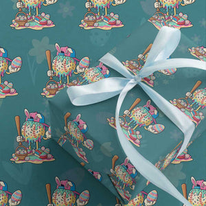 Funny Baseball Easter Bunny Graphic Wrapping Paper Roll Colorful Drip Egg Hunt Sports Mashup TS02 Teal Print Your Wear