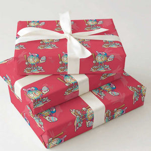 Funny Baseball Easter Bunny Graphic Wrapping Paper Roll Colorful Drip Egg Hunt Sports Mashup TS02 Red Print Your Wear