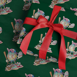 Funny Baseball Easter Bunny Graphic Wrapping Paper Roll Colorful Drip Egg Hunt Sports Mashup TS02 Green Print Your Wear