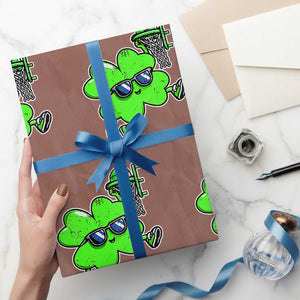 Funny Basketball Shamrock Wrapping Paper Roll Dunking Sports Player St. Patrick's Day TS02 Mocha Print Your Wear