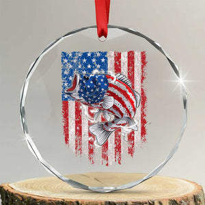 Funny Bass Fish Fishing Vintage American Flag Patriotic Crystal Glass Ornament TS11 Transparent Glass 3'' Circle Print Your Wear