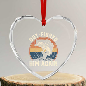 Funny Bass Fishing Heart Crystal Glass Ornament Out Fished Him Again Fisherman Outdoor Adventure