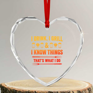 Funny BBQ Beer Lovers Heart Crystal Glass Ornament I Drink I Grill And I Know Things Bbq Barbecue Beer TS10 Transparent Glass 3'' Heart Print Your Wear