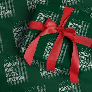 Funny BBQ Brisket Ribs Butts Freedom Wrapping Paper Roll 4th Of July Meat Smoking American Flag TS11 Green Print Your Wear