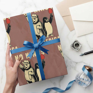 Funny Bear And Penguin Protest Wrapping Paper Roll No Kings In America TS12 Mocha Print Your Wear