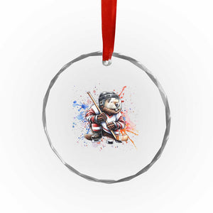 Funny Beaver Playing Ice Hockey Crystal Glass Ornament Winter Sports Gift TS12 Print Your Wear