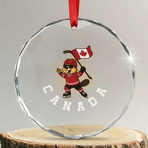 Funny Beaver Playing Ice Hockey With Canada Flag Gift Crystal Glass Ornament TS12 Transparent Glass 3'' Circle Print Your Wear