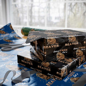 Funny Beaver Wrapping Paper Roll Save A Tree Eat A Beaver TS02 Black Print Your Wear