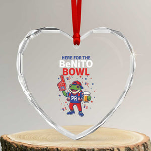Funny Benito Bowl Puerto Rican Football Heart Crystal Glass Ornament Coquí Frog Music Fan with Beer and Foam Finger TS02 Transparent Glass 3'' Heart Print Your Wear