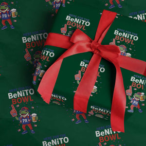 Funny Benito Bowl Puerto Rican Football Wrapping Paper Roll Coquí Frog Music Fan with Beer and Foam Finger TS02 Green Print Your Wear