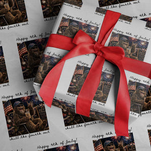 Funny Bigfoot 4th of July Wrapping Paper Roll Patriotic Sasquatch American Flag Party Festival TS14 White Print Your Wear