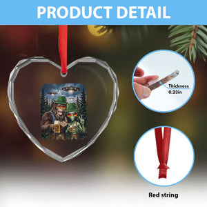 Funny Bigfoot Alien Oktoberfest Heart Crystal Glass Ornament Selfie Beer Party German Lederhosen UFO Gift