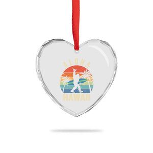Funny Bigfoot Aloha Hawaiian Surfing Heart Crystal Glass Ornament Tropical Beach Surfer Gift