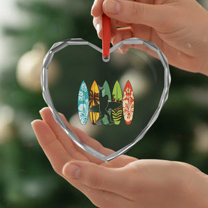 Funny Bigfoot Aloha Hawaiian Surfing Tropical Beach Surfer Heart Crystal Glass Ornament