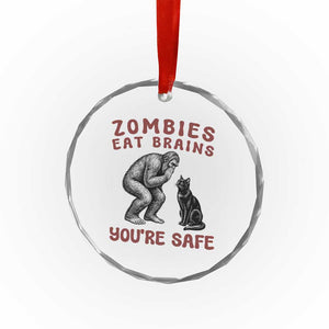 Funny Bigfoot And Black Cat Crystal Glass Ornament Zombies Eat Brains Dont Worry You Are Safe