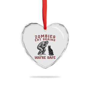 Funny Bigfoot And Black Cat Heart Crystal Glass Ornament Zombies Eat Brains Dont Worry You Are Safe