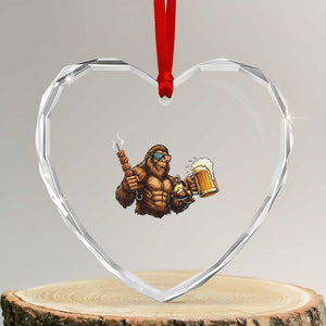 Funny Bigfoot BBQ Party Heart Crystal Glass Ornament Sasquatch Drinking Beer Celebrate Championship TS14 Transparent Glass 3'' Heart Print Your Wear